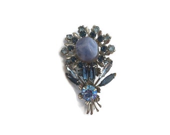 Broche de flores de pedrería azul, alfiler de flores de pedrería y vidrio, bisutería