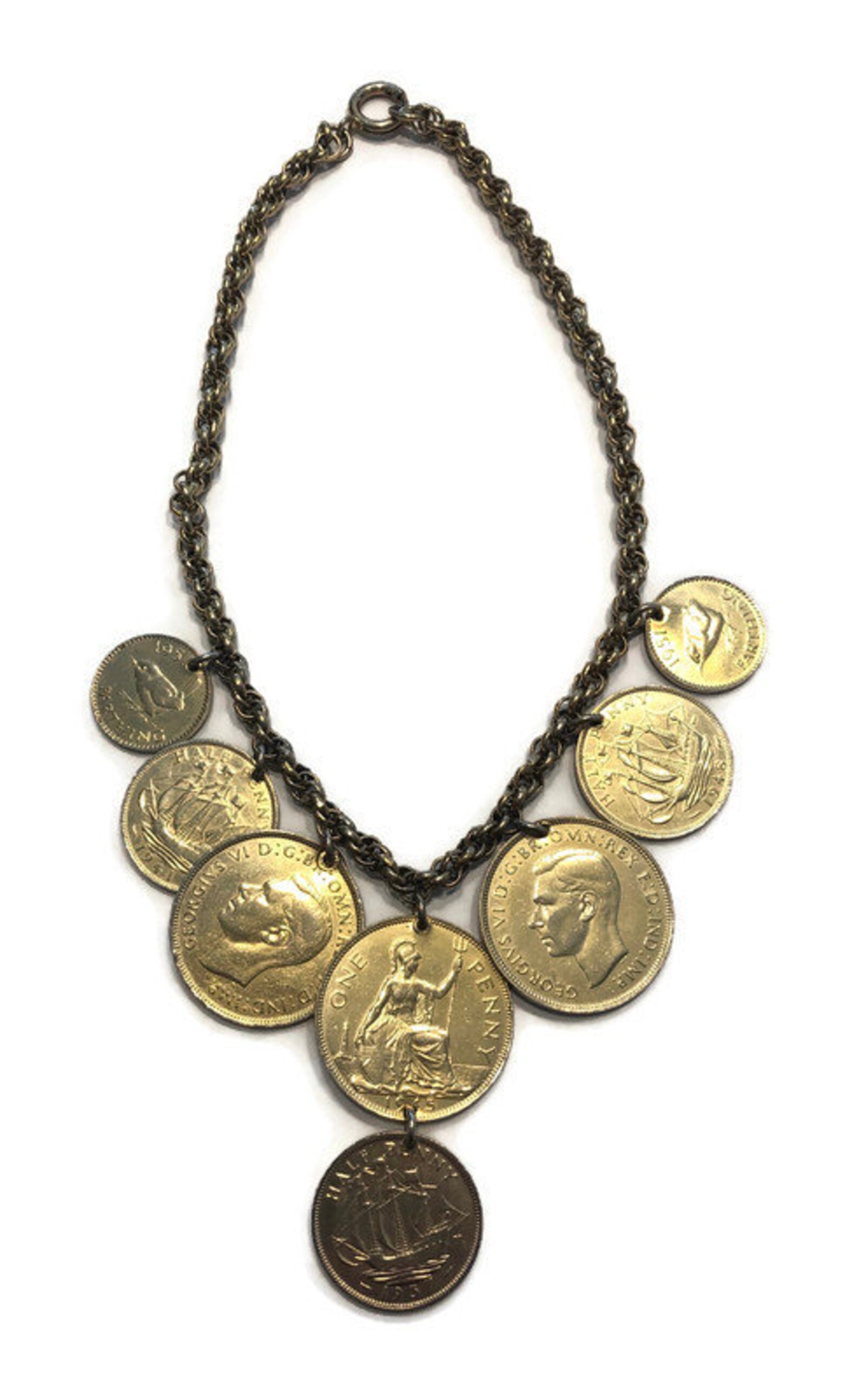 Vintage Coin Choker Necklace Gold Tone Pendant Necklace Etsy