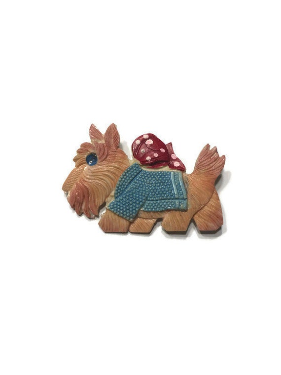 Vintage Celluloid Novelty Brooch, Terrier Dog Broo