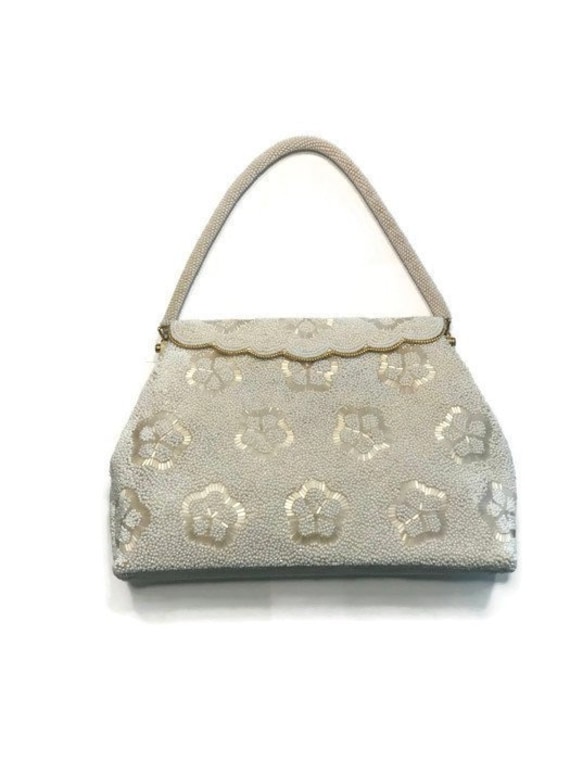 White Beaded Evening Purse, Vintage 1950s Beaded H