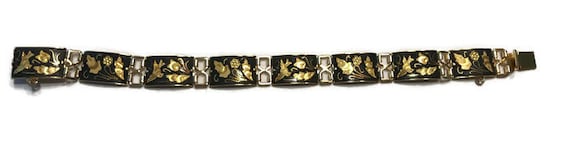 Vintage IA Damascene Bracelet, Gold Damascene Lin… - image 2