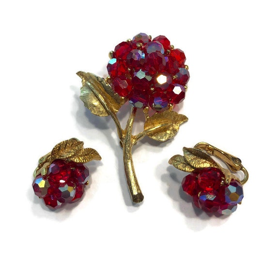 RARE Vintage Crystal Flower Necklace /& Earrings Set Made in Austria Demi Parure Lot of 2