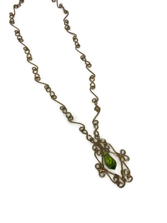 Vintage Hammered Brass Lavalier Necklace, Long Nec