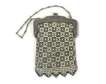 Vintage Mesh Purse, 1920s German Silver Mesh Coin Purse, Metal Mesh Purse, Art Deco Purse, Flapper Purse