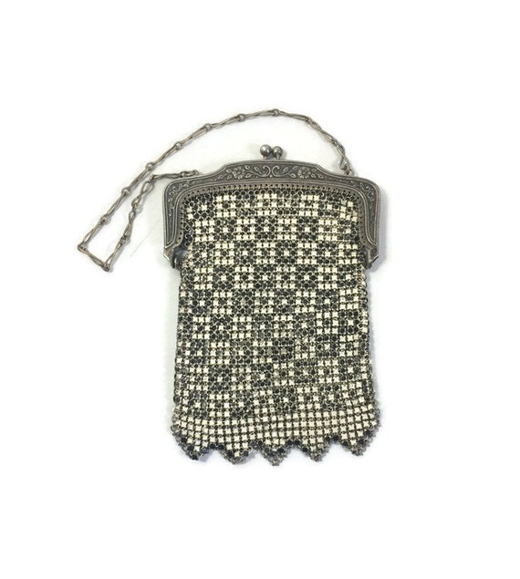 Vintage Mesh Purse, 1920s German Silver Mesh Coin… - image 1