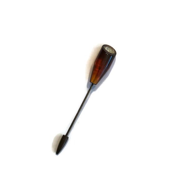 Root Beer Bakelite Hat Pin, Bakelite and Rhinesto… - image 1