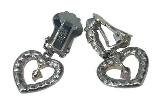 Signed Bogoff Earrings, Heart Shaped Dangle Rhine… - image 2