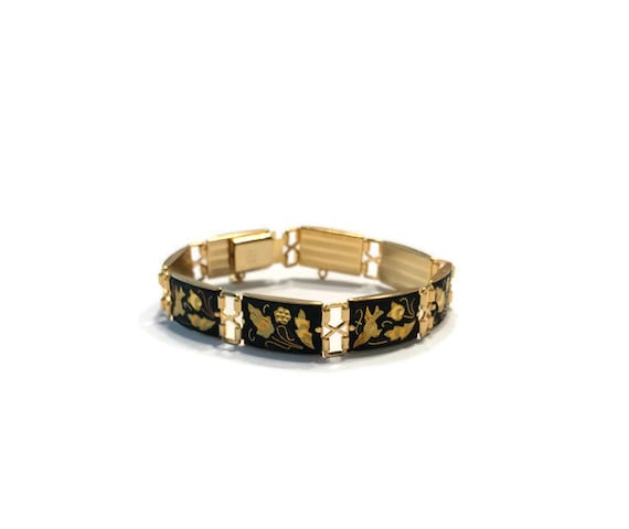 Vintage IA Damascene Bracelet, Gold Damascene Lin… - image 1