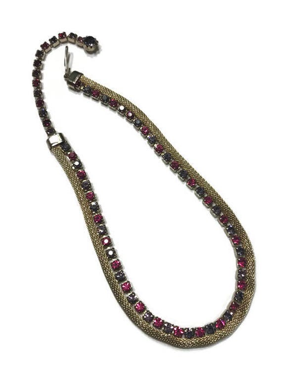 Signed Weiss Necklace, Pink and Purple Rhinestone 