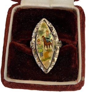 Antique Persian Storybook Ring, Hand-Painted Ring on Mother of Pearl, Costume Jewelry image 2