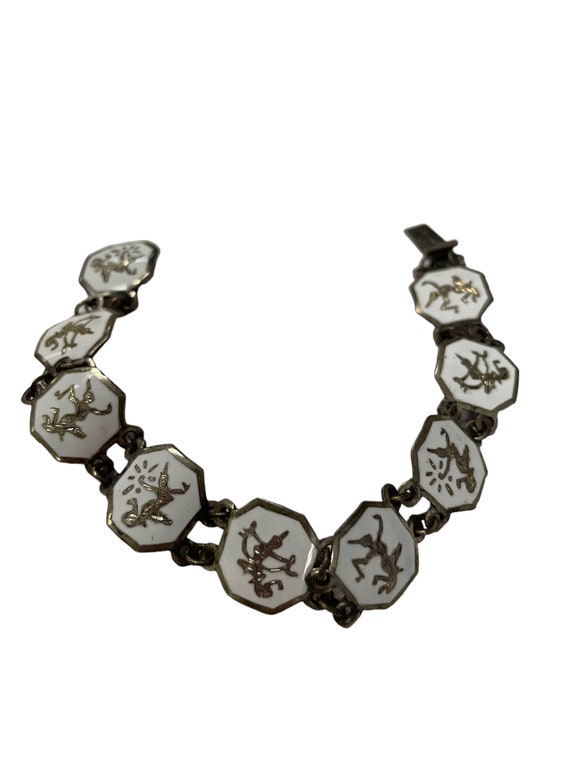White Niello Style Link Bracelet, Vintage Siam St… - image 2