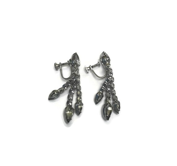 Signed Kramer Earrings, Rhinestone Dangle Earring… - image 1