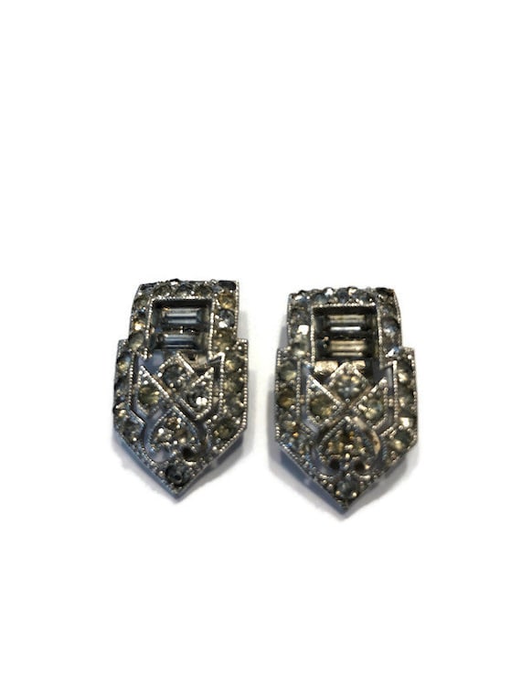 Set of Two Small Rhinestone Dress Clips, Art Deco… - image 2