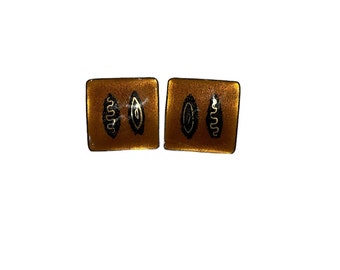 1950s Copper and Enamel Earrings, Modernist Earrings, Geometric Earrings, Costume Jewelry