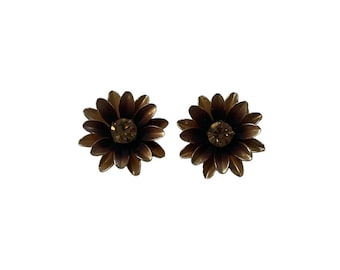 Flower Earrings, Signed Coro Earrings, Vintage 1950s Rhinestone Earrings, Clip Earrings, Costume Jewelry