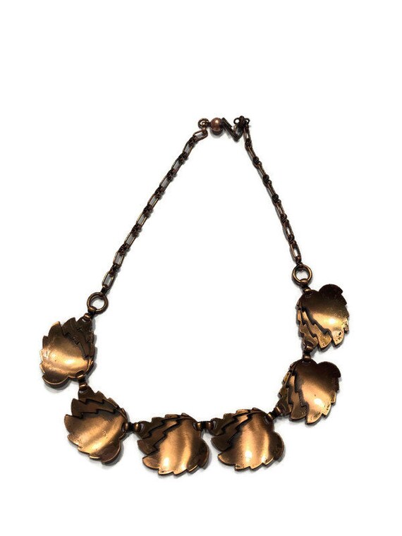 Vintage Copper Leaf Necklace, 1950s Choker Neckla… - image 3