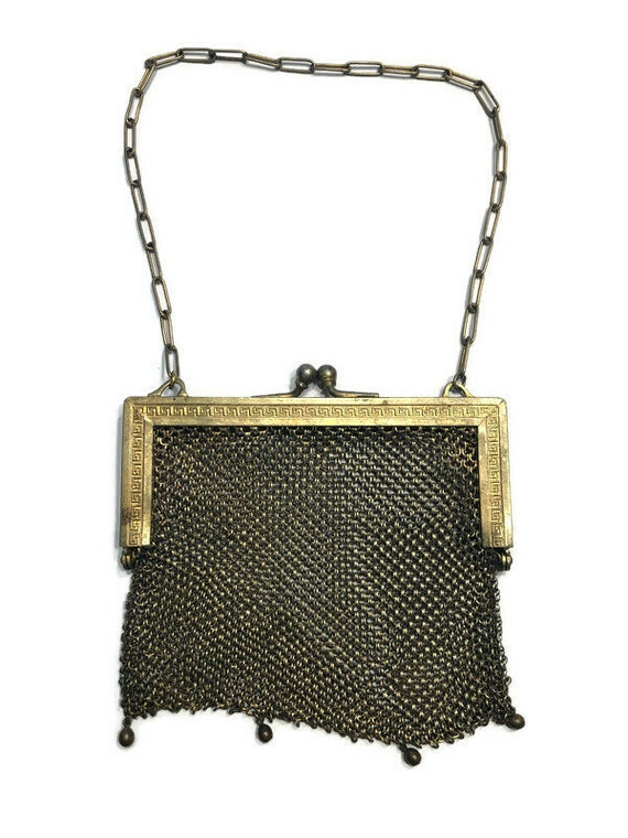 Vintage 1920s Brass Tone Metal Mesh Purse, "Germa… - image 2