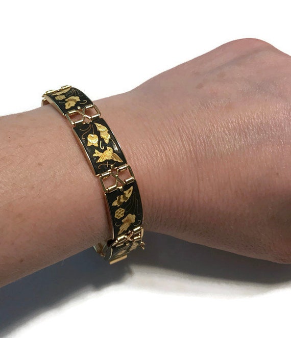 Vintage IA Damascene Bracelet, Gold Damascene Lin… - image 5