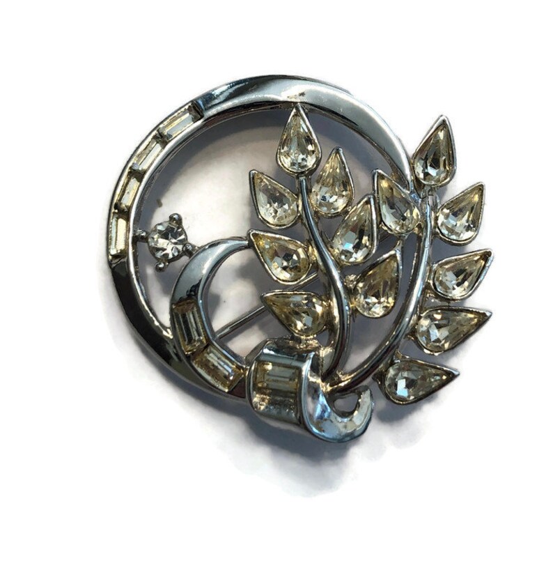 Costume Jewelry ON SALE Signed Trifari Patent Pending Brooch Silver Tone Wreath Brooch with Rhinestones Alfred Philippe Brooch