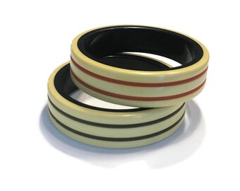 Tri-Color Ribbed Bakelite Bangles (Sold Separately), Vintage 1940s 1950s, Costume Jewelry