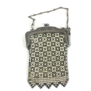 Vintage Mesh Purse, 1920s German Silver Mesh Coin Purse, Metal Mesh Purse, Art Deco Purse, Flapper Purse image 3