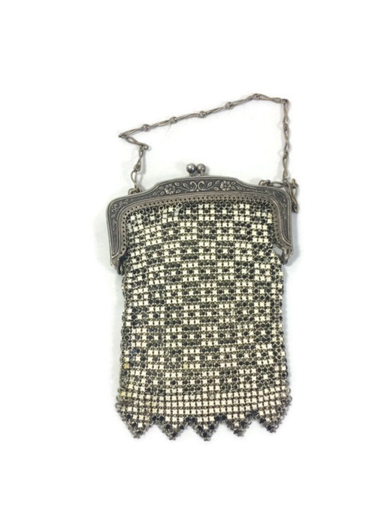 Vintage Mesh Purse, 1920s German Silver Mesh Coin Purse, Metal Mesh Purse, Art Deco Purse, Flapper Purse image 3