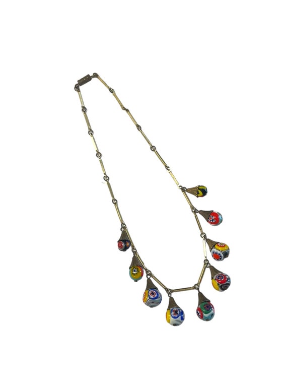 Vintage Millefiori Bead Drop Necklace, Italian Mu… - image 1