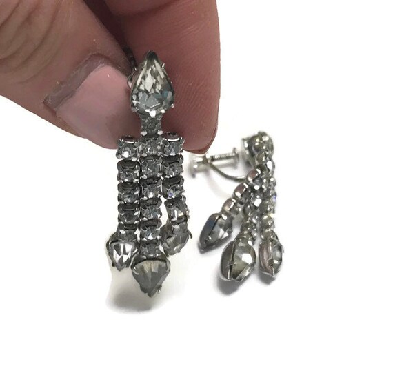 Signed Kramer Earrings, Rhinestone Dangle Earring… - image 3