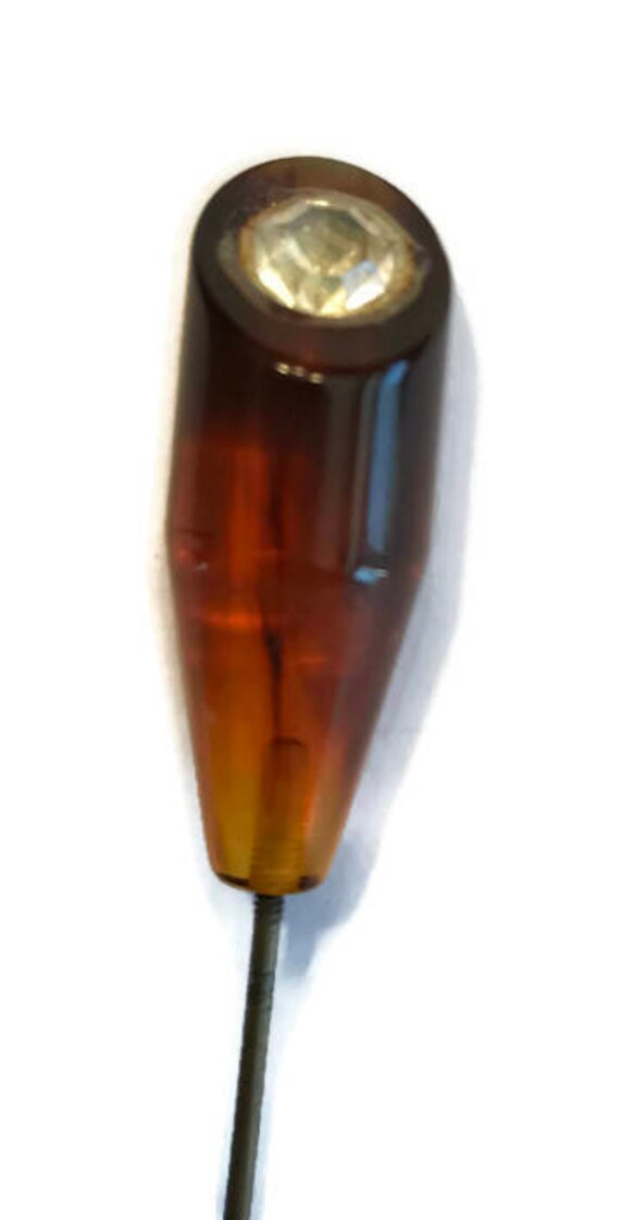 Root Beer Bakelite Hat Pin, Bakelite and Rhinesto… - image 2