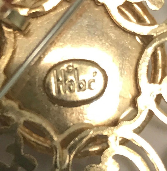 Signed Hobe Brooch, 1960s Gold Tone and Millefior… - image 4