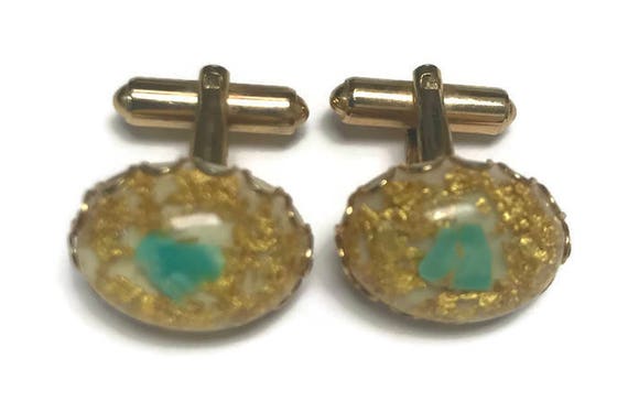 Vintage 1950s Cuff Links, Gold Confetti Lucite Cu… - image 2