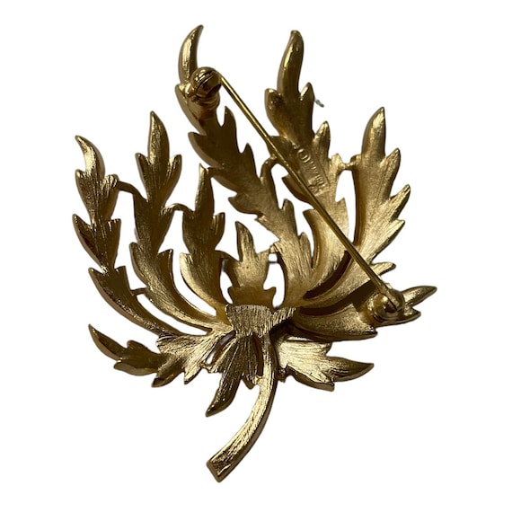 Signed Trifari Brooch, Gold Tone Leaf Brooch, 195… - image 3