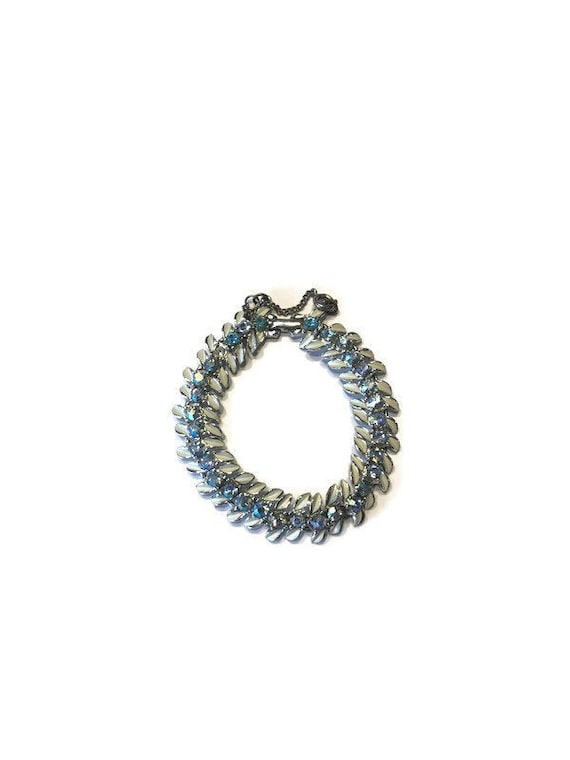Vintage Blue Aurora Borealis Rhinestone Bracelet,… - image 1