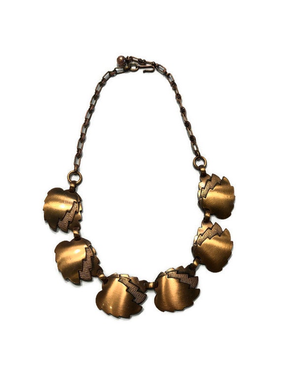 Vintage Copper Leaf Necklace, 1950s Choker Neckla… - image 2