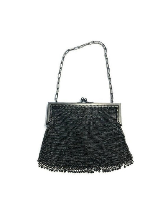 Vintage 1920s Nickel Tone Metal Mesh Purse, "Germa