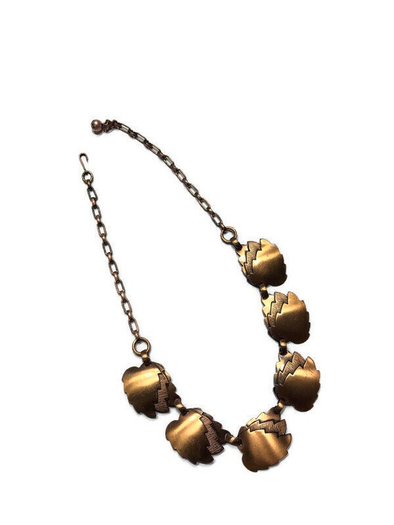 Vintage Copper Leaf Necklace, 1950s Choker Neckla… - image 1