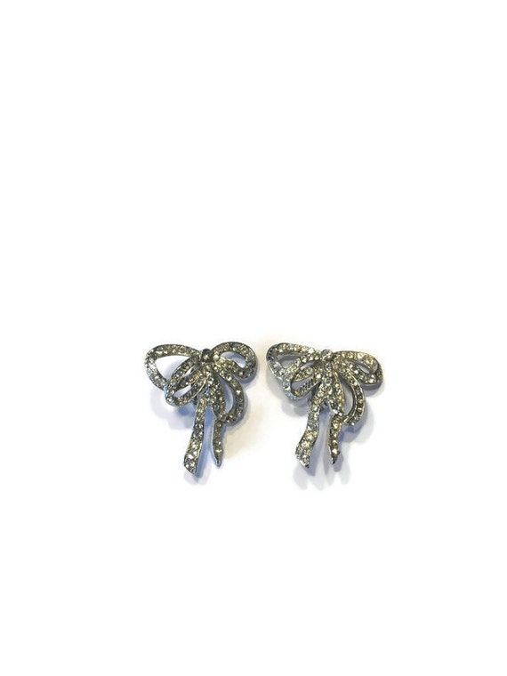 Signed Jay Feinberg Rhinestone Bow Earrings, 1980s