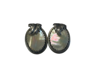 Signed Whiting & Davis Earrings, Silver Tone and Mother of Pearl Earrings, Costume Jewelry