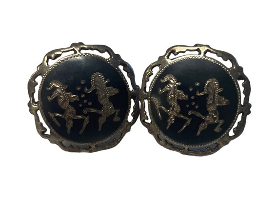 Pierced Nielloware Earrings, Vintage Thai Siam St… - image 2
