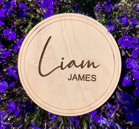 Boy Wooden Baby Name Announcement Sign | Custom simple Engraved Baby Name Plaque | Modern Birth Announcement | Newborn Photo Prop Boho Il_570xn