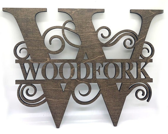 Wood Name monogram split letter wall decor Il_570xn