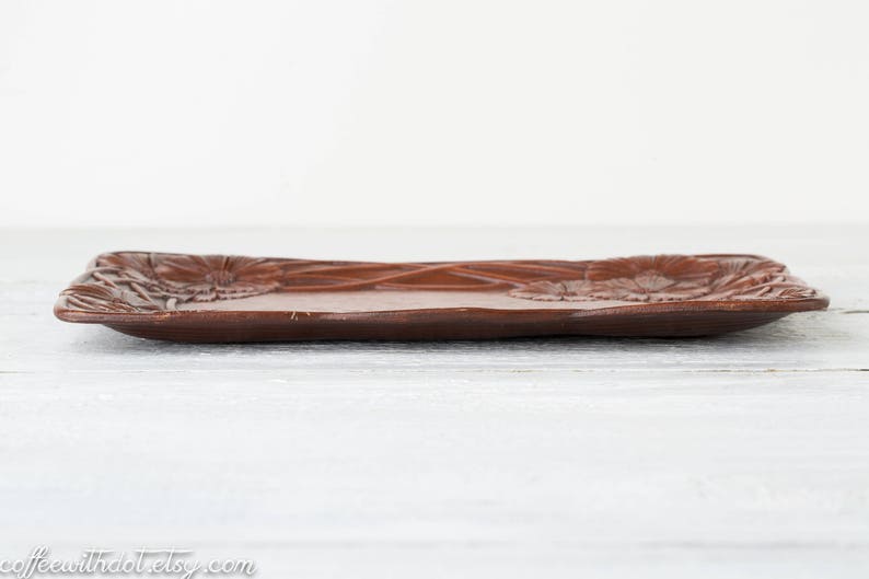 Vintage Pressed Tray Faux Carved Wood Dish Floral Serving Tray Syroco Wood Farmhouse Decor Centerpiece Tray Trinket Dish image 7