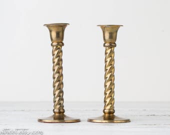2 Vintage Brass Candlesticks - Gold Candle Stick Holders - Brass Taper Candle Holders - Wedding Decor - Gold Candlestick Holders