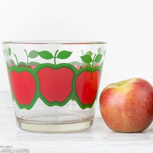 Small Vintage Glass Bucket Apple Pattern Ice Bucket Clear Glass Flower Pot Apple Planter Serving Bowl Apple Kitchen Decor Colony image 1