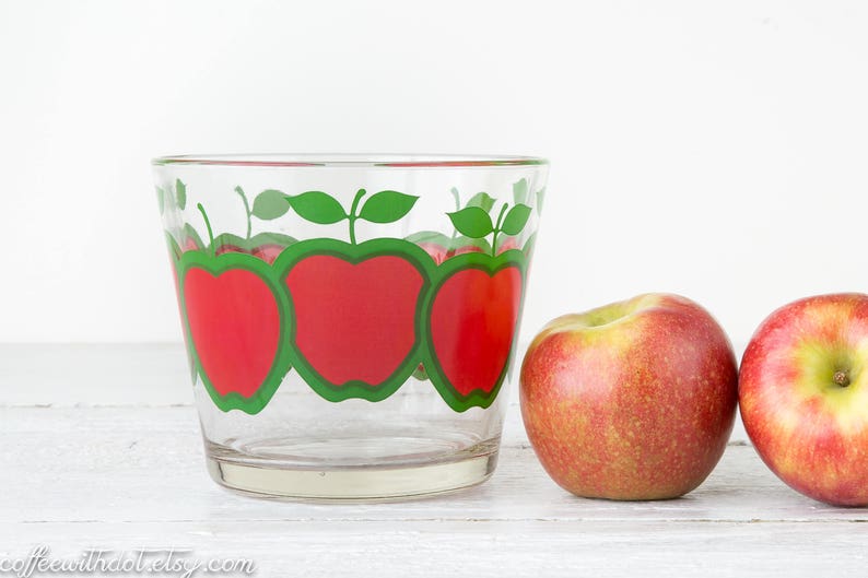 Small Vintage Glass Bucket Apple Pattern Ice Bucket Clear Glass Flower Pot Apple Planter Serving Bowl Apple Kitchen Decor Colony image 1