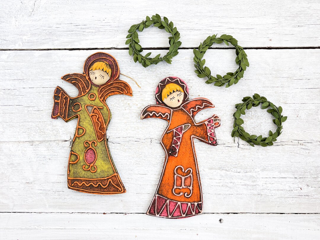 2 Vintage Singing Christmas Angels Mid Century Holiday Wall Etsy