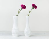 Set of 2 White Vases - Narrow Vases - Vases for Weddings - Vases for Centerpieces - Art Deco Milk Glass Vase