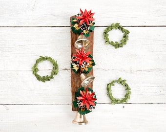 Vintage Christmas Door Bells - Yuletide Door Ringer - Mid Century Holiday Decor - MCM Christmas Door Decor - Wooden Holiday- Retro Christmas