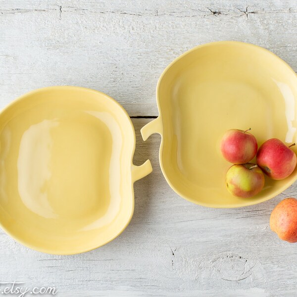 2 Vintage Yellow Serving Dishes - Apple Shaped Dish - Yellow Serving Bowls - California Pottery