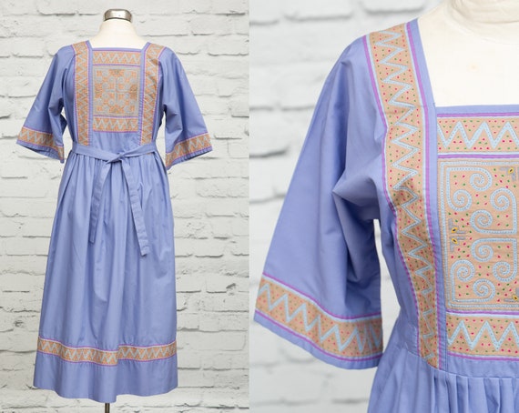 Stunning Vintage 70's Patchwork Dress - Lavender … - image 5